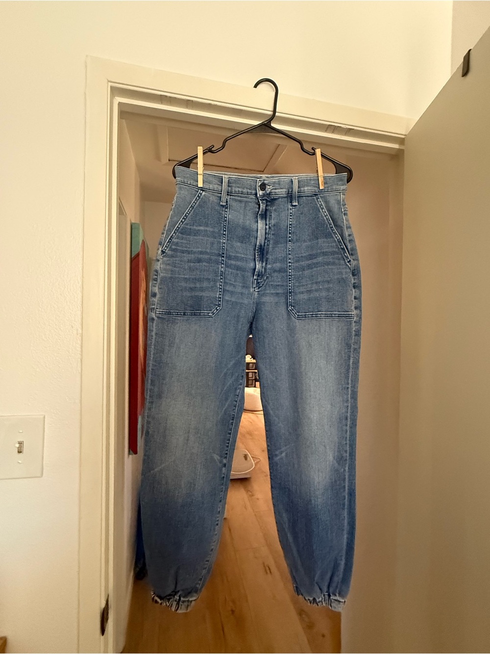 MOTHER Light Blue Boyfriend Jeans with Elastic Cuffs